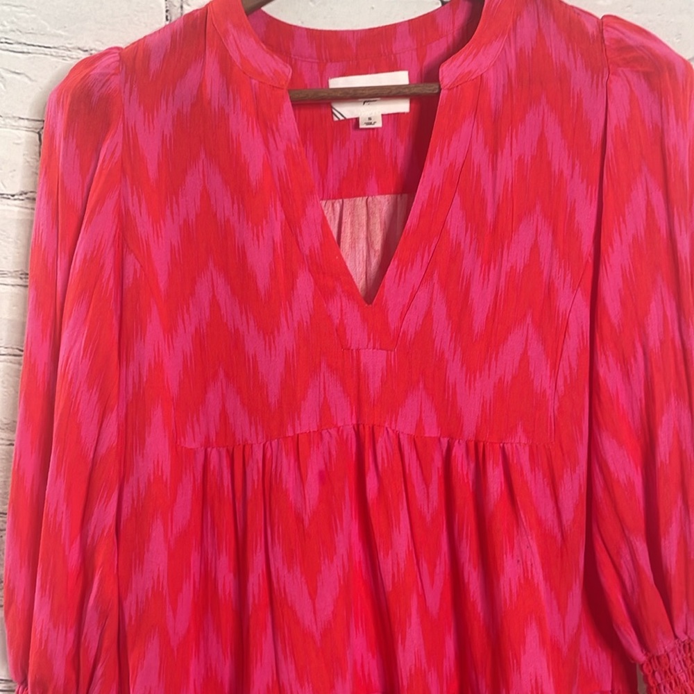 Tuckernuck Pomander Place Red & Pink Long Sleeve Tiered Dress Size Small - Picture 4 of 14